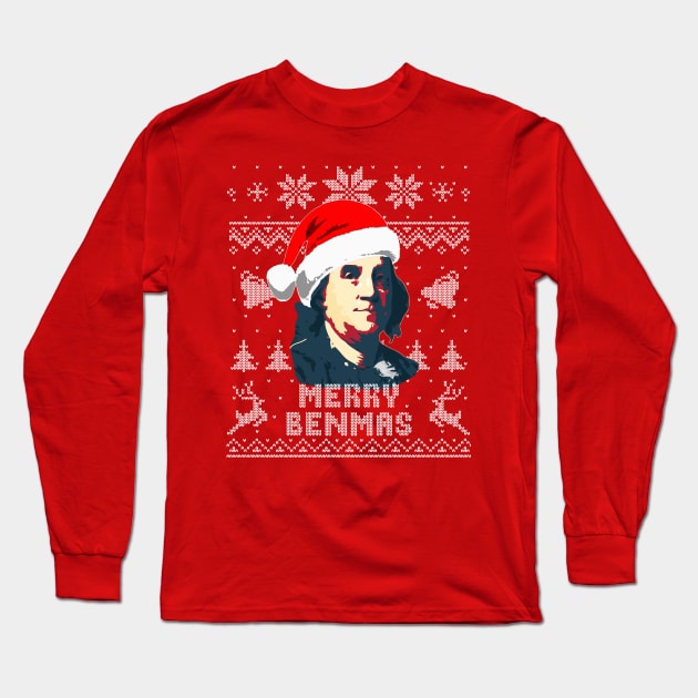 Benjamin Franklin Merry Benmas Long Sleeve T-Shirt by Nerd_art